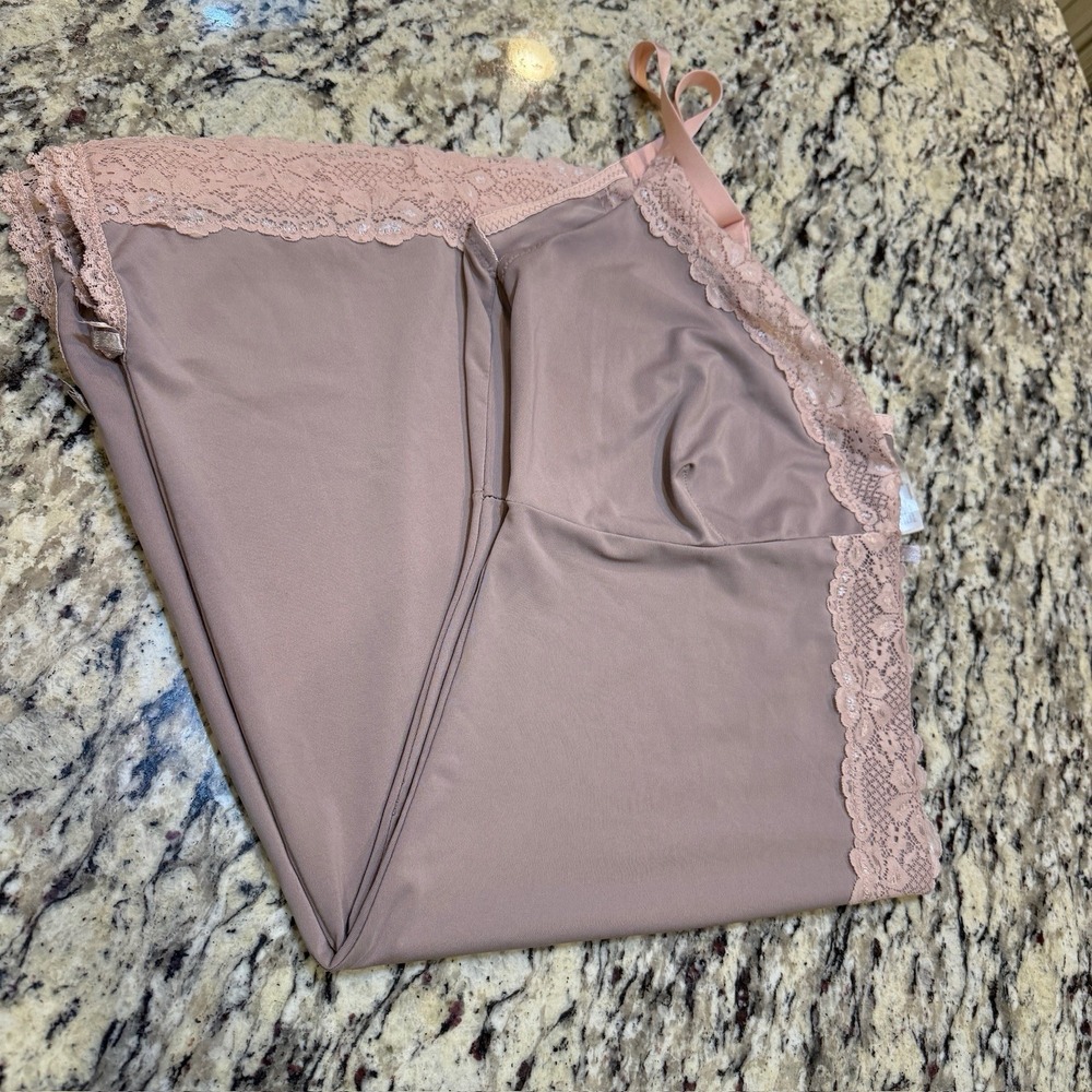 Delta Burke 3X Taupe Stretchy Satin Lace V-Neck Slip Style Nighty Nightgown - Picture 12 of 14